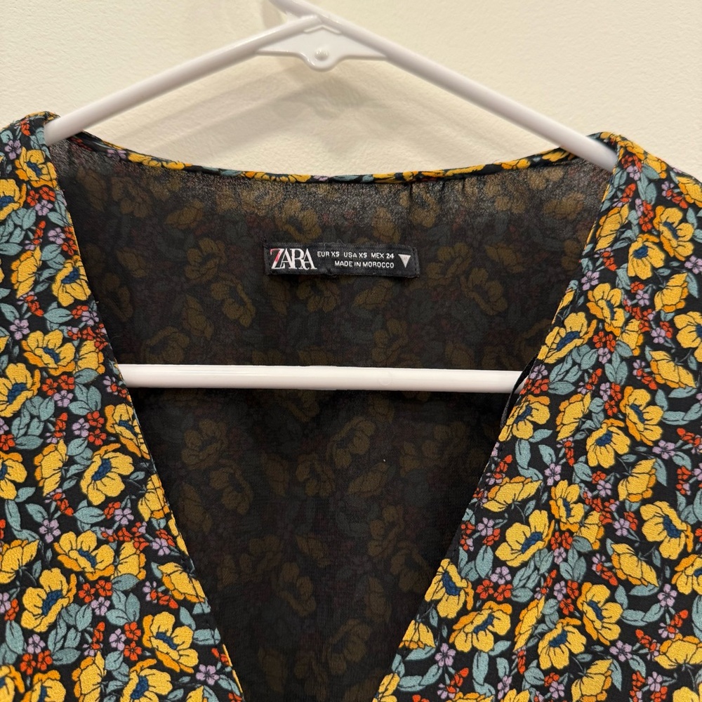 Zara Floral Multicolor Long Sleeve Surplice Dress Size XS - Picture 6 of 10